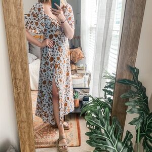 ASTR // Floral Blue and Brown Cutout Midi Dress
